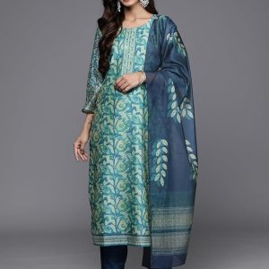 Varanga Women's Silk Blend Floral Printed Kurta Set with Bottom and Printed Dupatta